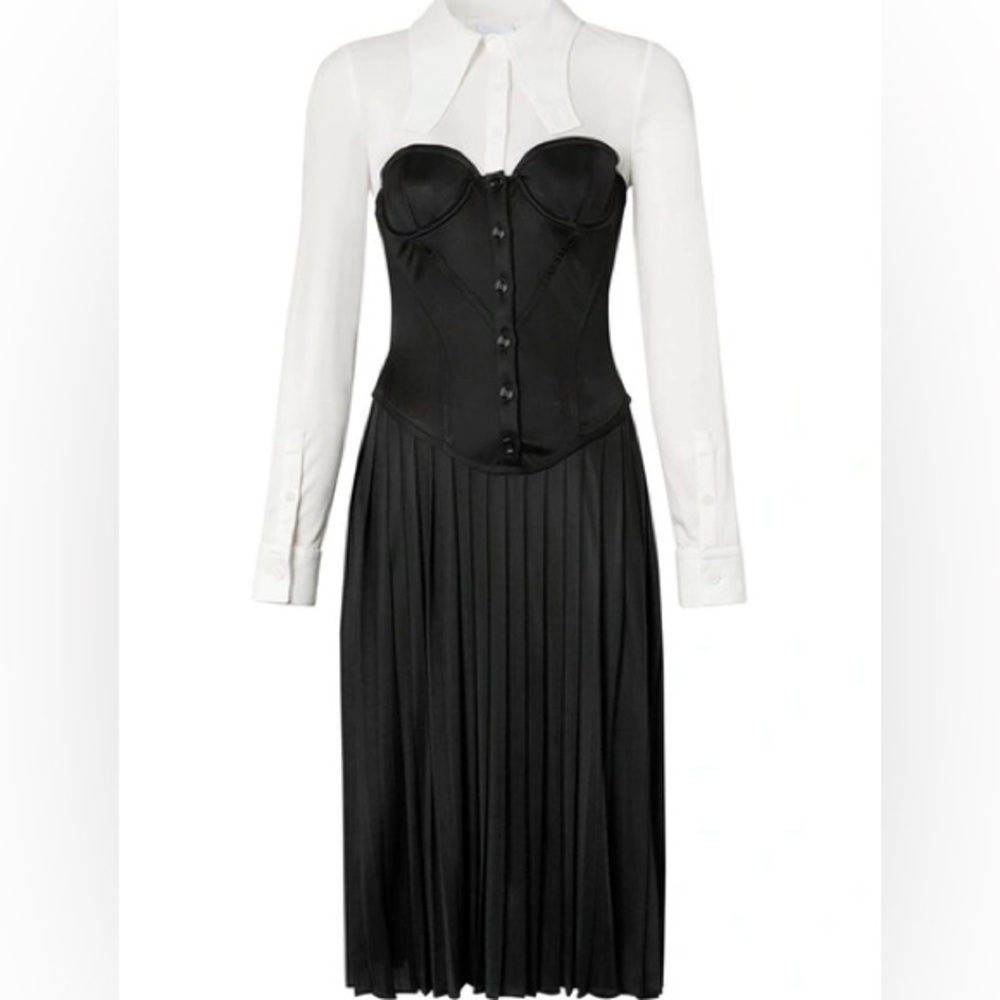 BURBERRY PLEATED TWO-TONE CORSET DRESS Marcela size US 2 Italy 36 $2170